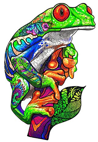 Blumuze Holzpuzzle Erwachsene, Laubfrosch Holzpuzzle Einzigartige Tierform Puzzleteile, Holz-Puzzle, Puzzle aus Tierteilen, Puzzle Holz Erwachsene mit Geschenkbox aus Holz 303 Stück(L-42 * 28cm)