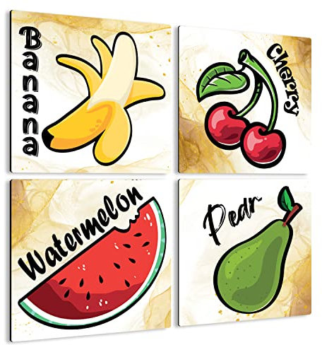 Giallobus - 4 carrés Multi-Panneaux - Collection de Fruits 1 - Bois MDF - 29,7x29,7 - x 4 pièces