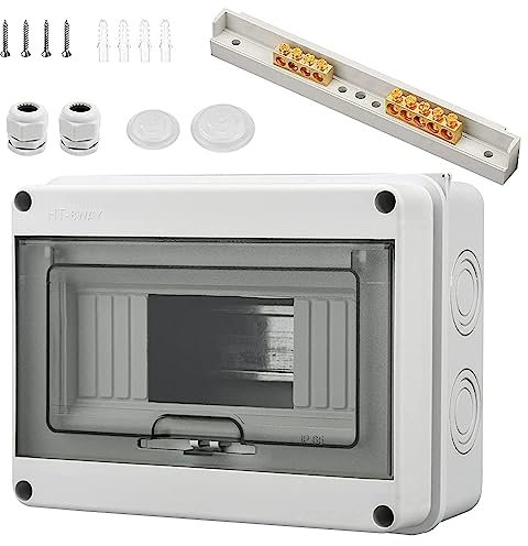 Sicherungskasten Aufputz, kleinverteiler IP65-1 Reihig-8 Module, Mit 4 Terminals 2 Steckverbinder, Geeignet für Gärten im Freien, Bauernhöfe, Ladesäulen, Feuchtraum