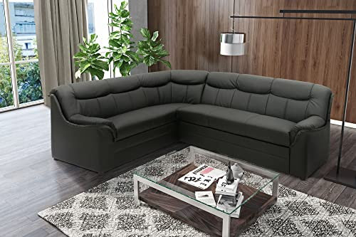 DOMO. collection Ecksofa Berlin, Zeitlose Leder-Eckcouch mit hochwertiger Federkern-Polsterung, Sofa in L-Form aus Kunstleder, Couch 205 x 250 x 89 cm, schwarz