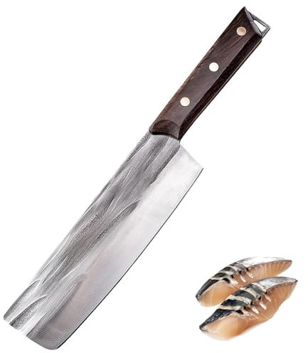 Fubinaty Couteau de cuisine japonais Nakiri Fait à la main Couteau de cuisine forgé Acier à haute teneur en carbone Hachette à viande Full Tang Couteau de cuisine avec manche en bois
