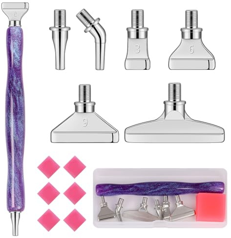 papasgix 14Pcs DIAMOND PAINTING Pens Kits, Glitter Diamond Art Metal Drill Pen Tips with Multi Replacement Pen Heads, 5D DIAMOND PAINTING Accessories Tools for DIY Craft Crystal(Purple Silver)