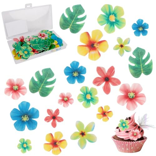 83pcs Edible Flower Leaf Cake Toppers, Edible Glutinous Rice Paper, Cupcake Cake Baking Decoration for Wedding Baby Shower Birthday Party (Turtle Leaf+Small Flower)