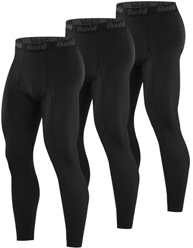 Runhit 3 Pack Compression Pants Men Running Tights Workout Leggings Athletic Base Layer Pants for Sports Basketball Black L