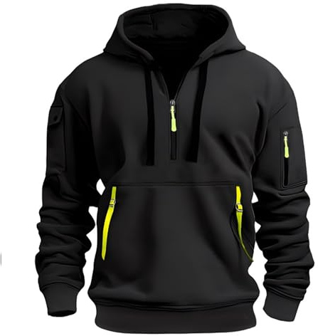 LBL Men's Hoodies Casual Pullover Hooded Sweatshirt Long Sleeve Quarter Zip Hoody Tops With Kangaroo Pocket APH055 Black M