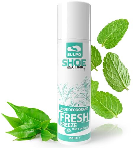 SULPO Shoe Clinic Schuhdeo - Schuhdeo Gegen Geruch - Schuhspray Geruchsstop - Schuh Geruchsentferner - Gegen Geruche - mit Silber - Minze und Grüntee Duft 150ml