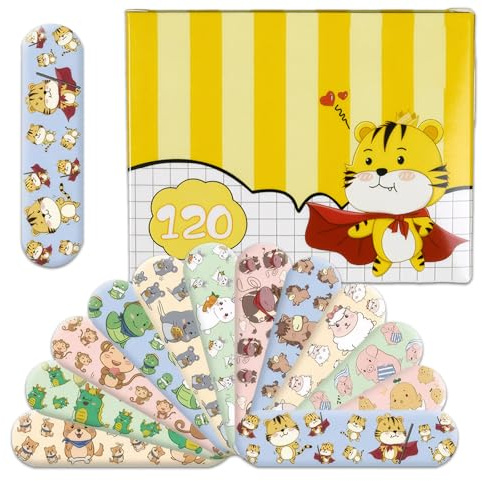 Pansement pour Jeunes - Imperméable, Confortable et Amusant avec des Animaux de Dessins animés, Pansements De Premiers Secours - Pack de 120