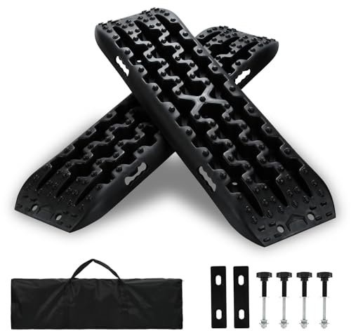 Peviasot Anfahrhilfe Sandbleche Offroad Traktionsmatte Kunstoff Recovery Board Tracks mit Aufbewahrungstasche und Installationstool, 10T Last für Geländewagen Wohnmobil PKW LKW 2 Stücke