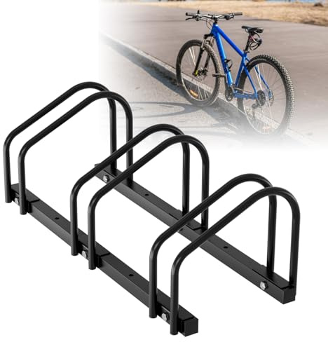 Randaco Soporte para 3 bicicletas, soporte múltiple para bicicleta, soporte de suelo de acero galvanizado, para montaje en suelo y pared, 26 x 70,5 x 32 cm, negro