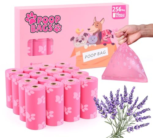 Ninsetinsoe Poop Bags Rolls 256 Count - 9x13 Inches Pink Thickened Leakproof Lavender scent Poo Bags for Dogs, Eco-Friendly Pet Waste Bags for Walking, Home, Travel