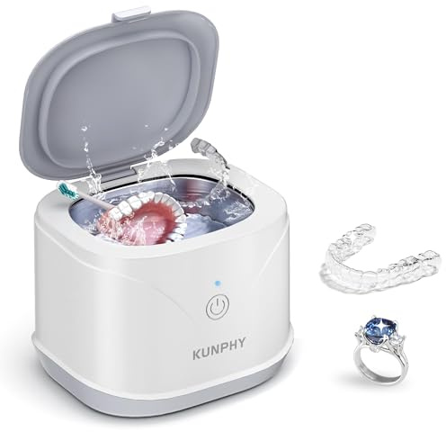 Ultraschallreinigungsgerät, KUNPHY 46 kHz 220ml Dental Pod, Zahnmedizinischer Ultraschallreiniger, geeignet für Zahnprothesen, Aligner Zahnschiene, Retainer, Weiß