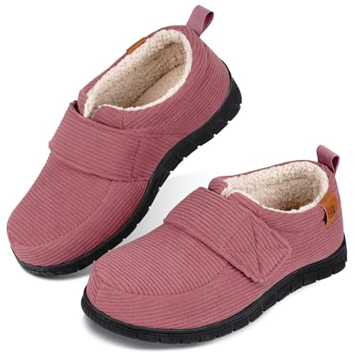 Garonne Women's Adjustable House Shoes Slippers Indoor Outdoor, with Memory Foam and Nonslip Rubber Sole(9,Dark Pink)