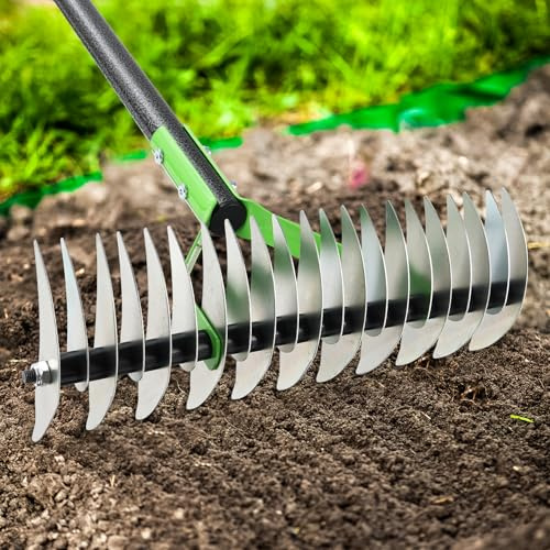 Garden Rake 51 – Dual-Sided Shrub Rake with 13 Sharp Metal Tines, Lightweight Multi-Purpose Yard Tool, Reversible Head for Lawn, Soil, Shrub, Mulch & Leaf Cleanup