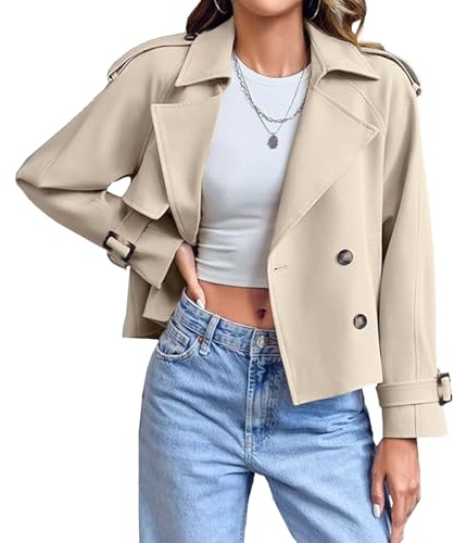 Dam Crop Trench Coat Raglan ärm Dubbelknäppt Work Office Sommarjackor för kvinnor Trendigt