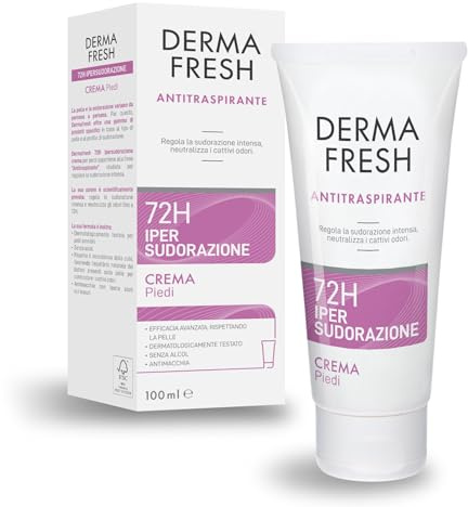 Dermafresh Ipersudorazione Crema Piedi Efficace 72h, Antitraspirante, 100 ml, Regola la Sudorazione Intensa, Senza Alcol, Antimacchia, Rispetta il Microbioma, Dermatologicamente Testato