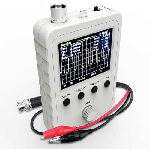 URPIZY 2,4 tum LCD DSO150 digitalt scilloskop med hölje och testkabel, 1-kanal, 12-bits, 1 MSa/s realtidsampling, 200 kHz bandbredd, kompatibel med 9 V strömförsörjning