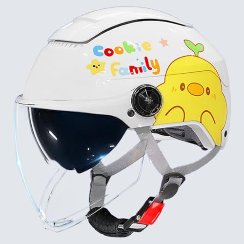 Casco Da Moto Per Bambini Omologato ECE 22.06, Simpatico Casco A Mezza Calotta Con Doppia Visiera, Casco Da Ciclomotore Per Bambini E Bambine Dai 3 Ai 12 Anni. D,50-58cm