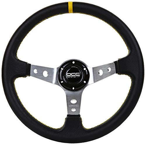 OCC MOTORSPORT VOLANTE OFFSET MODELLO TRACK SIMILPELLE BRACCI ARGENTO - 90 MM PROFONDITÀ - 350MM (14 POLLICI)