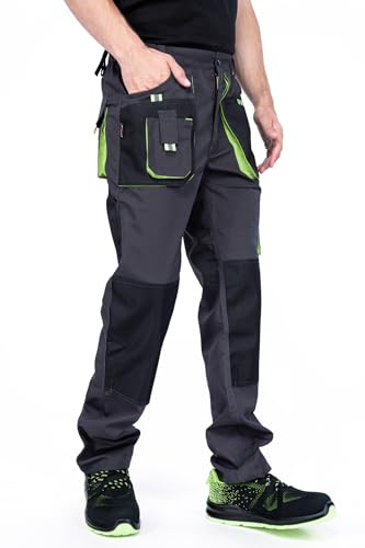 MAZALAT Pantalon de Travail pour Homme, Poches Genouillères, Multi-Poches, Grande Taille S-XXXL, Noir/Vert, Haute Qualité