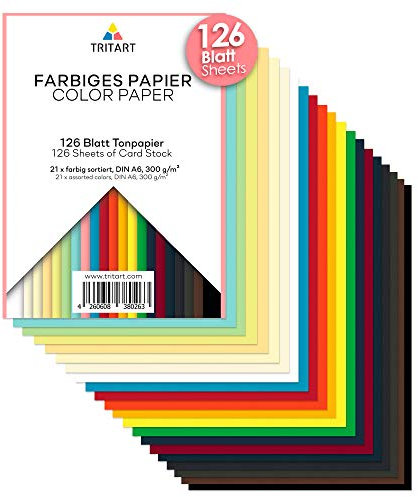 Tritart Fotokarton A6 bunt 300g/m² - 126 Blatt buntes Papier - Karteikarten A6 - Pappe zum Basteln - Bastelpapier Set - Fest und Stabil - Tonpapier Bastelkarton 300g - Farbiges Papier