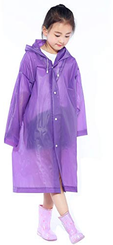 Imperméable Cape pour Enfant, EVA Poncho avec Capuchon pour Garçons Filles, Résistant à la Pluie, Réutilisable Raincoat pour Camping Voyages Activités en Extérieur (Violet)