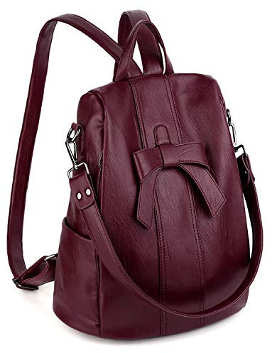 Anti Theft Backpack for Women Mother Mum Bowknot Ladies Laptop Rucksack Bag Travel Shoulder Handbag Vegan Leather by UTO Wine Red