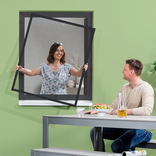 empasa Insektenschutz Fliegengitter Fenster Alurahmen Master Slim MATTE OPTIK zuschneidbar, weiß oder anthrazit in verschiedenen Größen als Selbstbausatz, Farbe: anthrazit, Größe: 80 x 100cm
