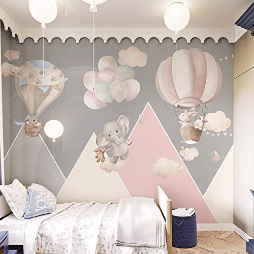 XLMING Graue Kinderzimmer Tapete Mädchen Schlafzimmer Cartoon Tapete Heißluftballon Kindergarten Junge Zimmer Tapete Nahtlos Wanddekoration fototapete 3d Vlies wandbild Schlafzimmer-350cm×256cm