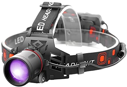 WESLITE Lampe Frontale UV, Lampe Frontale UV Rechargeable avec 395nm Lumière Ultraviolette Zoom Frontale Noire pour la Pêche, Scorpions, Taches d'urine pour Animaux de Compagnie