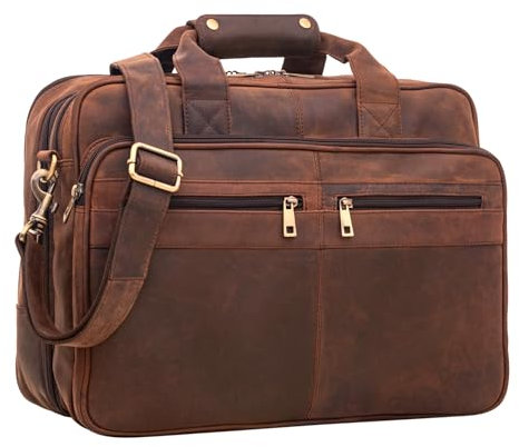 STILORD 'Alexander' Lehrertasche Herren Leder Vintage Aktentasche Laptoptasche Bürotasche Businesstasche groß XXL Umhängetasche mit Dreifachtrenner, Farbe:zamora - braun
