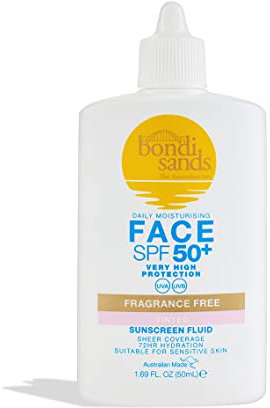 Bondi Sands SPF 50+ Fragrance Free – Tinted Face Fluid 50mL | UVA & UVB Protection | Suitable for Sensitive Skin |Cruelty Free | 50ml/1.69 FL Oz