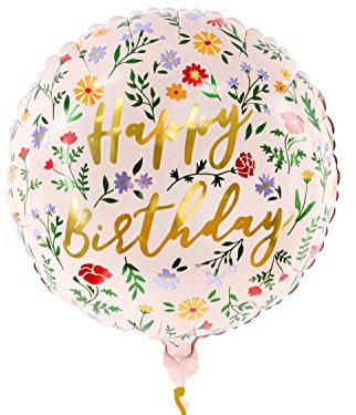 Folienballon Happy Birthday Blumen Ballon Geburtstag Mädchen Frauen Dekoballon Luftballon Hellrosa