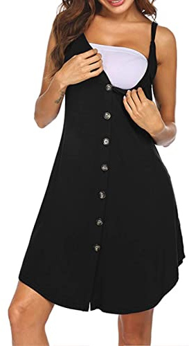 PIYAX Vestido de Maternidad con Botones para Mujer, Ropa de Lactancia para Embarazadas, Vestido de Maternidad, Ropa para Embarazadas, Vestido de Lactancia con Tirantes Finos