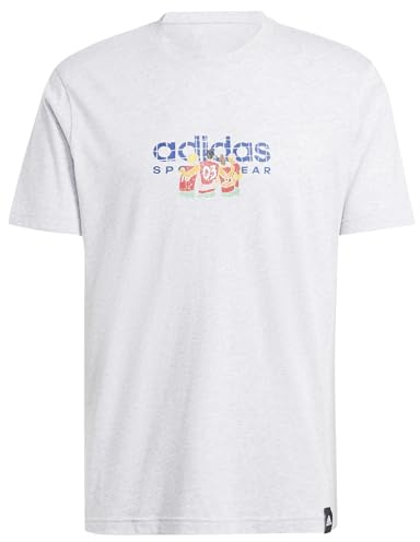 adidas Herren Codes LINEAR Graphic Tee, Light Grey Heather, S