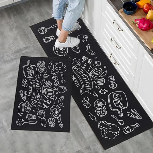Fecialy Juego de alfombras de Cocina de 2 Piezas, alfombras y tapetes de Cocina Antideslizantes y Lavables 40x60+40x120CM Alfombra de Piso para Pasillo Entrada lavandería