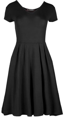 MBN Womens Ladies Cap Sleeve Flared V Neck Evening Party Franki Plain Skater Dresses Black Plus Size (UK 24/26)