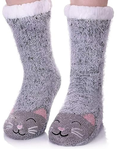 Cozy Toes Fluffy Cat Slipper Socks Womens 4-7 Non Slip With A Gift Package - Ladies Slipper Socks With Grippers For Safety | Cat Themed Gifts For Women | Perfect Stocking Fillers For Teenage Girls