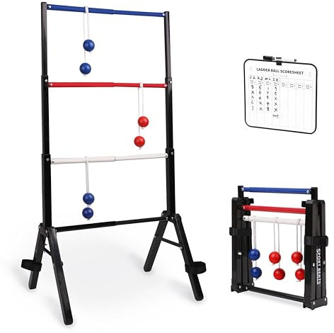 Metal Ladder Ball Set Assembly Free Portable Ladder Toss for Yard Outdoor Games - Includes Carrying Case, 6 Bolas and Scoreboard