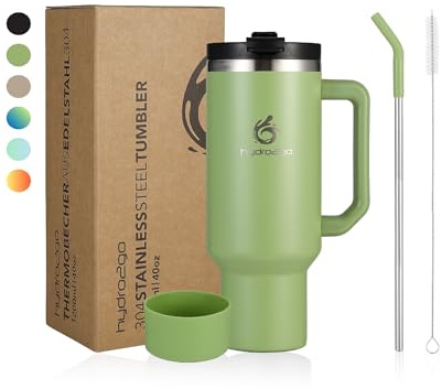 hydro2go Thermobecher mit Strohhalm – BPA-frei, spülmaschinenfest – 10 h heiß/12 h kalt – To-Go Becher (Green Tea, 1200 ml)