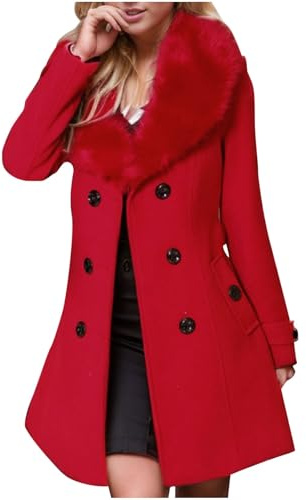 Idee Cadeau Manteau Femme en Laine Long Hiver Chaud Chic Mi-Long Trench Veste d'hiver pour Femme élégante à Revers Manteau en Laine Longueur Moyenne Veste Mi-Saison Couleur Unie Manteau Coupe-Vent