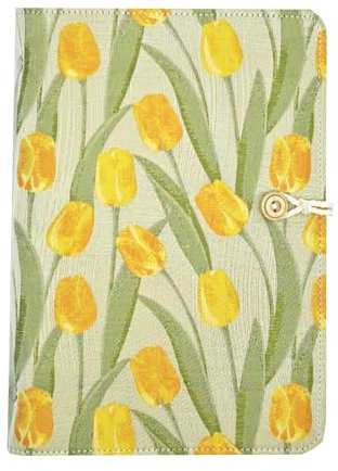 LIMEQKI Taccuino A5 Quaderno Ad Anelli, Quaderno Appunti Con Copertina in Tessuto Con Tulipano E Pagine Interne Bianche per Diario, Diario Di Viaggio, Travel Journal, Lavoro, Scuola (Giallo)