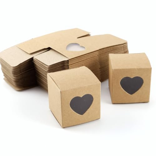 50 Stück Kraftpapier Kleine Geschenkboxen 5x5x5cm Geschenkschachtel Herz Gastgeschenk Boxen Pappschachteln mit Deckel für Partys, Geburtstage, Hochzeiten & Festtage