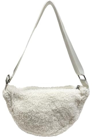 Jeamis Kleine Teddyfell Crossbody Bauchtasche Unisex Gürteltasche Umhängetasche Unifarbe (Weiß)