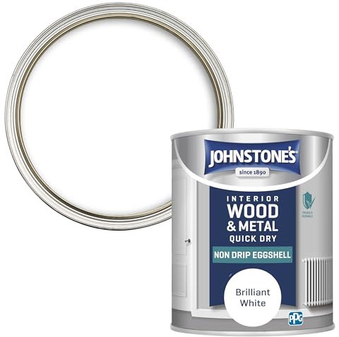 Johnstone's - Quick Dry & Nondrip Eggshell Paint for Wood & Metal - Brilliant White | Interior | Low Odour, Water-Based Formula, Dry in 1-2 Hours | 12m2 Coverage per Litre | 750ml