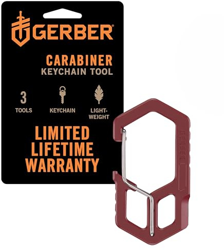 Gerber Multi-Tool och nyckelring, karbinhake, 3-kammarkarbinhake med förpackningsöppnare och flasköppnare, längd: 6,1 cm, vikt: 18 g, rostfritt stål, röd, 1075356