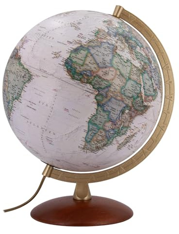 Tecnodidattica Jordglob NATIONAL GEOGRAPHIC Edge Executive | Upplyst | Träbas, gradskala i metall | Politisk och fysisk karta | Text på svenska | Diameter 30 cm