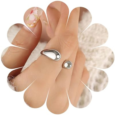 Enautoabs Anello Aperto Minimalista In Argento Placcato Per Donna Anello A Goccia Regolabile E Grosso Anello A Goccia In Argento Lucido Anelli A Cupola Gioielli