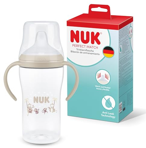 NUK Perfect Match Vaso de Aprendizaje Bebe | 6+ meses | 260 ml | Vaso antiderrames para niños pequeños | Asas antideslizantes | Mono | 1 unidad