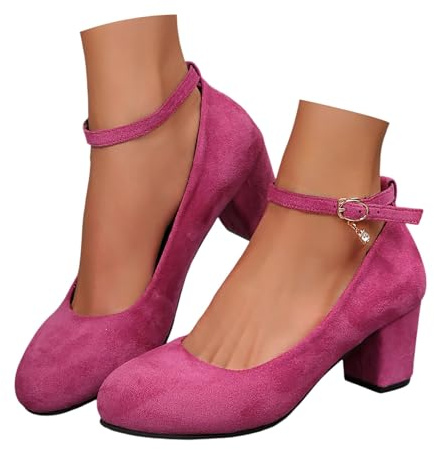Traditionella skor, dam, höga klackar, pumps, brudskor, stängda, eleganta och bekväma, Dirndl-skor, spännpumps, platå, dansskor, breda fötter, brudskor, bröllopsskor, breda H höga skor, 2 B rosa, 39
