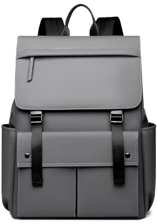 kinganrun 16 Inch Laptop Backpack with Trolley Sleeve, Waterproof PU Business Bag with Air Cushion Straps(Grey)